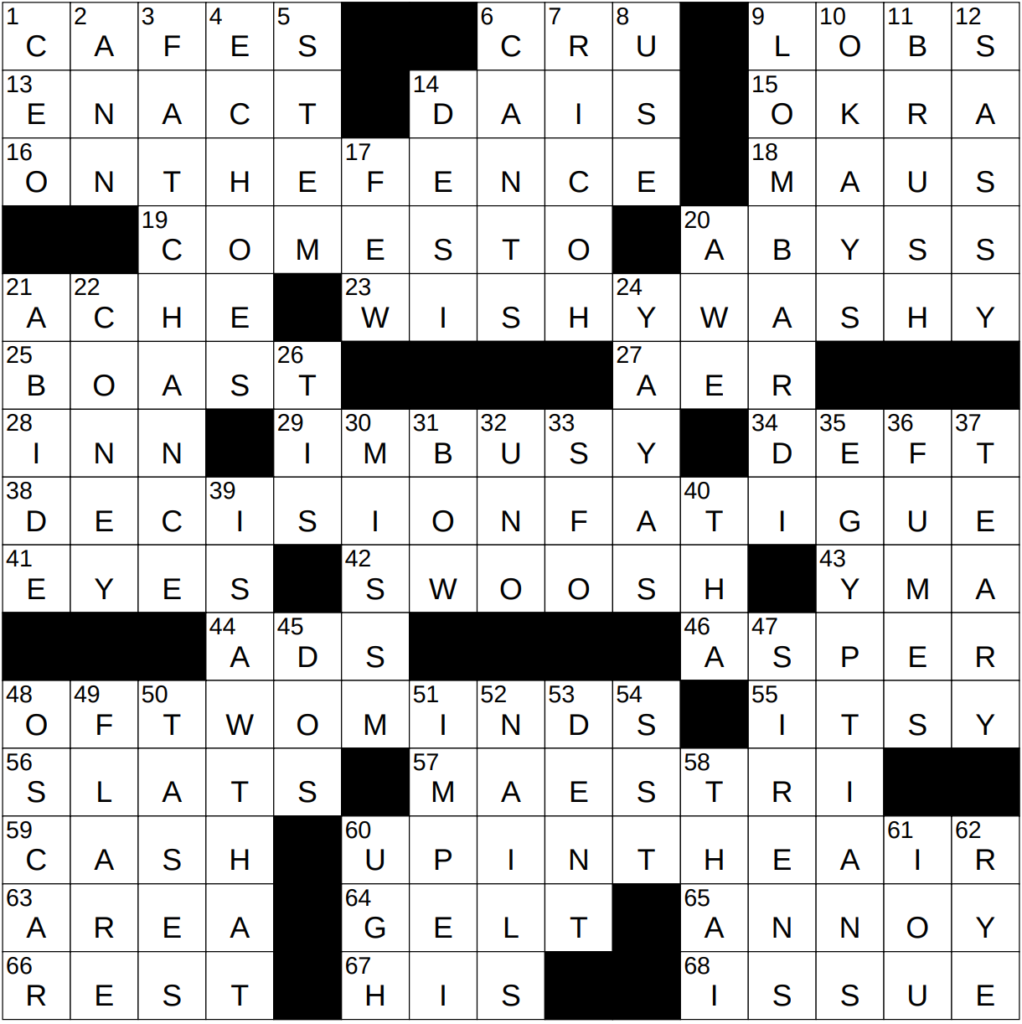 a bit teary eyed NYT crossword